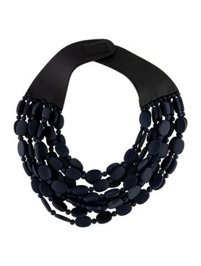 Pre-owned Fairchild Baldwin Leather & Resin Multistrand Collar Necklace, 18" In Black/blue