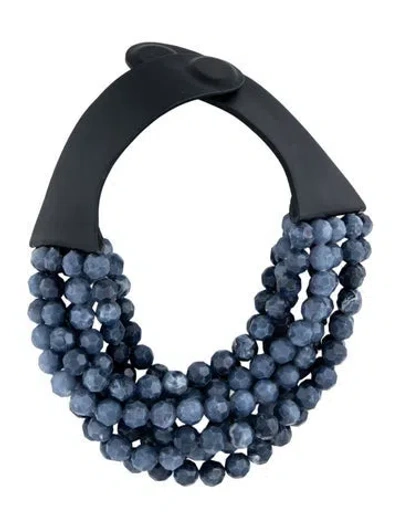 Pre-owned Fairchild Baldwin Leather & Resin Multistrand Collar Necklace, 18" In Blue