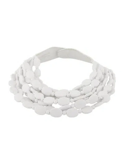 Pre-owned Fairchild Baldwin Leather & Resin Sophia Bead Multistrand Necklace, 17" In White