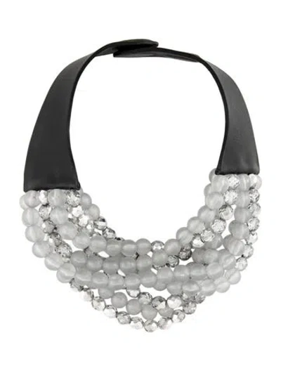 Pre-owned Fairchild Baldwin Leather, Crystal, & Bead Multistrand Necklace, 17.5"