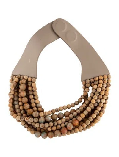 Pre-owned Fairchild Baldwin Leather, Resin, & Bead Multistrand Collar Necklace, 19.5" In Blue/neutrals/orange
