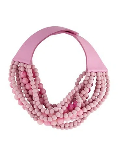 Pre-owned Fairchild Baldwin Leather, Resin, & Beaded Multi Strand Necklace, 18.75" In Pink