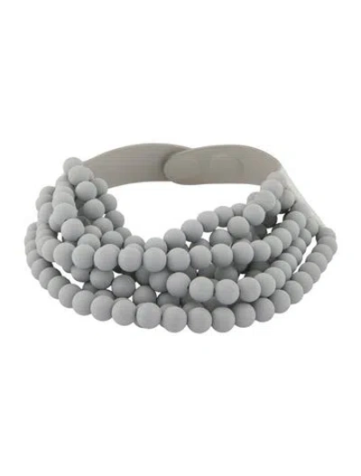 Pre-owned Fairchild Baldwin Resin & Leather Bella Multistrand Bead Necklace, 18" In Gray