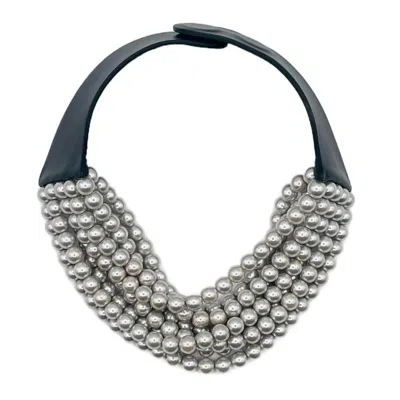 Fairchild Baldwin Women's Bella Glass Pearl Silver On Black Collar Necklace