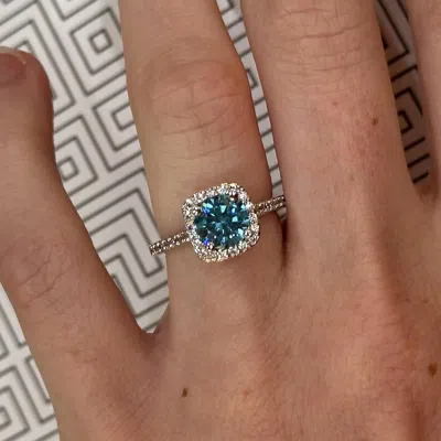 Faire Aquamarine & Cz Ring Rhodium Plated In Blue In Multi