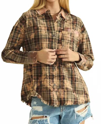 Faire Bleached Plaid Shirt In Black In Multi