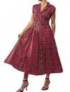 Faire Dashing Plaid Belted A-line Dress In Red In Red