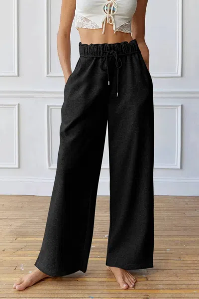 Faire Drawstring High Waisted Sweatpants In Black