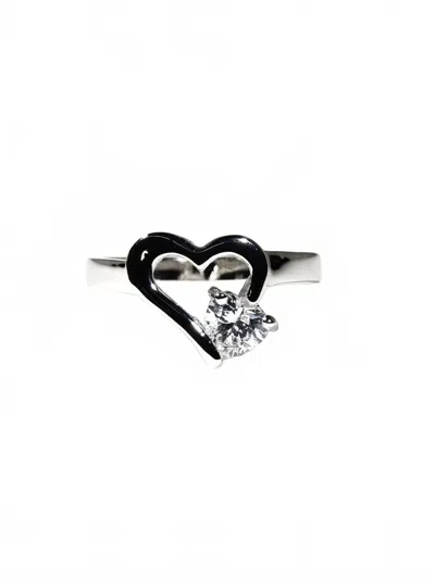 Faire Heart Ring With Cubic Zirconia Rhodium Plated In Silver In Black