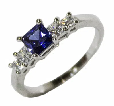 Faire Sapphire Cz Rhodium Plated Ring In Blue In Pattern