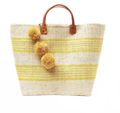 Faire Women's Bohemian Striped Pom-pom Straw Bag In Yellow/natural In Multi