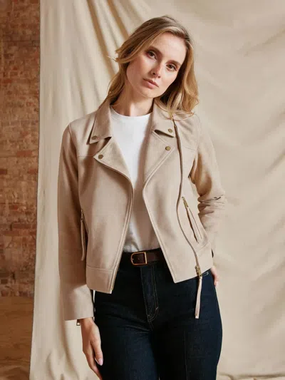 Fairfax & Favor Thea Biker Jacket In Stone Suede In Neutral