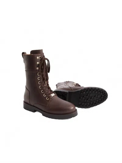 Fairfax & Favor Women's Anglesey Shearling Combat Boot In Mahogany Leather In Burgundy