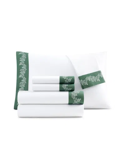 Fairfield Square Collection Brookline 1400 Thread Count 6 Pc. Sheet Set, Queen, Exclusively At Macy's In Green Hem
