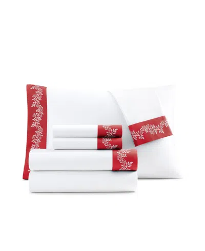 Fairfield Square Collection Brookline 1400 Thread Count 6 Pc. Sheet Set, Queen, Exclusively At Macy's In Red Hem