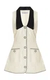 Fait Par Foutch Adrienna Linen-trimmed Cotton-blend Tuxedo Mini Dress In Black,white