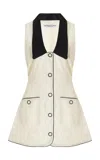 Fait Par Foutch Adrienna Linen-trimmed Cotton-blend Tuxedo Mini Dress In Black,white