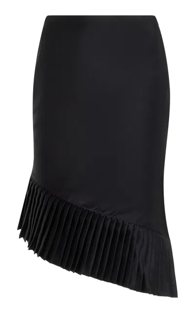 Fait Par Foutch Annabelle Hand-pleated Silk Charmeuse Midi Skirt In Black