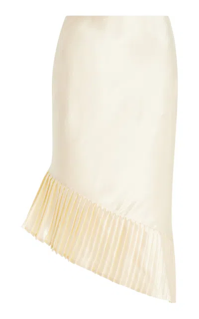 Fait Par Foutch Annabelle Hand-pleated Silk Charmeuse Midi Skirt In Ivory