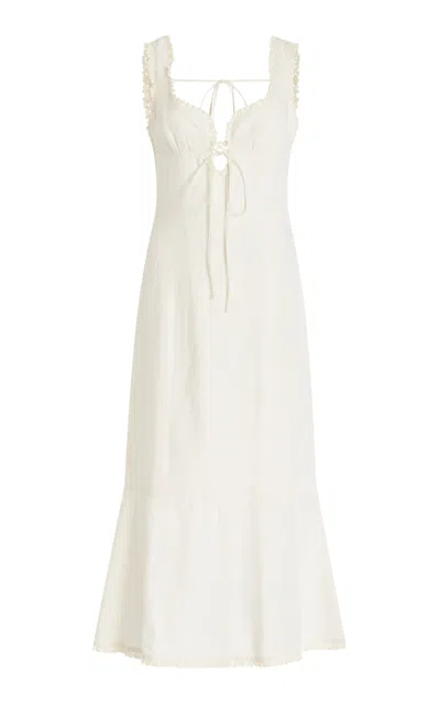 Fait Par Foutch Chantal Lace Borderie-trimmed Linen Midi Dress In Ivory