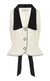 Fait Par Foutch Cherise Linen-trimmed Cotton-blend Tuxedo Top In Black,white