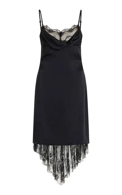 Fait Par Foutch Emeline Lace-trimmed Silk Charmeuse Midi Dress In Black