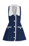 Fait Par Foutch Exclusive Adrienna Denim Mini Tuxedo Dress In Blue