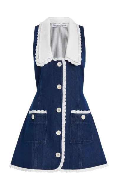 Fait Par Foutch Exclusive Adrienna Denim Mini Tuxedo Dress In Blue