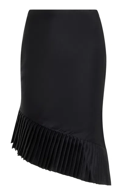 Fait Par Foutch Exclusive Annabelle Hand-pleated Silk-charmeuse Midi Skirt In Black