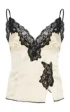 Fait Par Foutch Exclusive Audrey Lace-trimmed Silk-charmeuse Top In Black,white