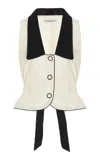 Fait Par Foutch Exclusive Cherise Linen-trimmed Cotton-blend Tuxedo Top In Black,white