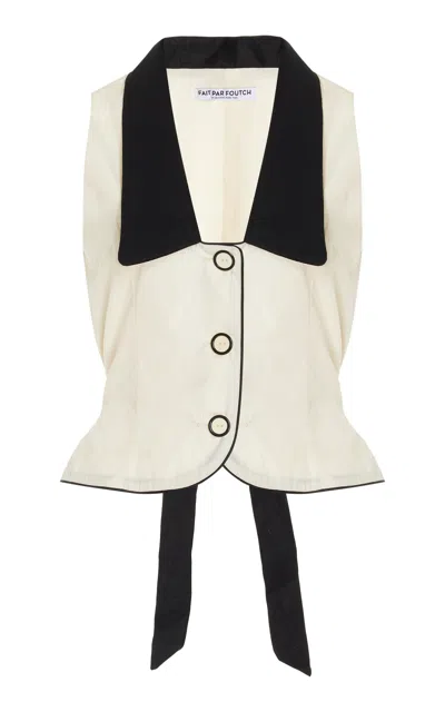 Fait Par Foutch Exclusive Cherise Linen-trimmed Cotton-blend Tuxedo Top In Black,white