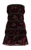 Fait Par Foutch Francine Hand-beaded Lace-trimmed Velvet Mini Dress In Burgundy