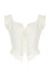 Fait Par Foutch Renee Tie-front Lace-trimmed Linen Top In Ivory