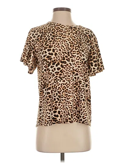 Pre-owned Faith And Joy Short Sleeve Top Brown Animal Print Pattern Crew Neck Tops