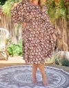 Faith Apparel Floral Sash Waist Midi Dress In Brown In Brown