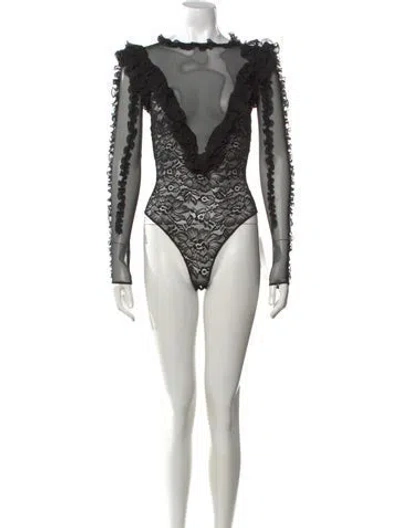 Pre-owned Faith Connexion Lace Lace Pattern Bodysuit In Black