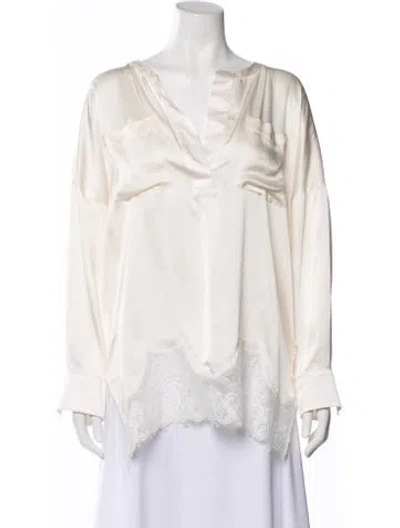 Pre-owned Faith Connexion Lace Pattern V-neck Blouse In White