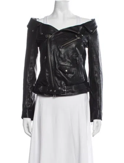 Pre-owned Faith Connexion Lamb Leather Biker Jacket In Grey