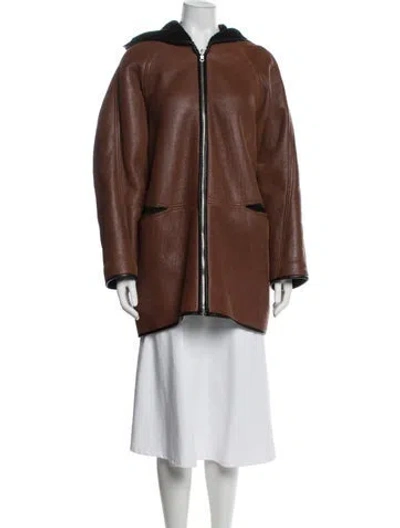 Pre-owned Faith Connexion Lamb Leather Coat In Brown