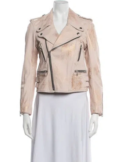 Pre-owned Faith Connexion Lamb Leather Printed Biker Jacket In Gold/pink
