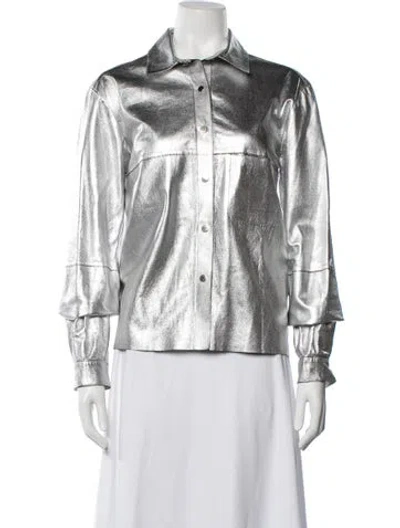 Pre-owned Faith Connexion Lambskin Long Sleeve Top In Silver