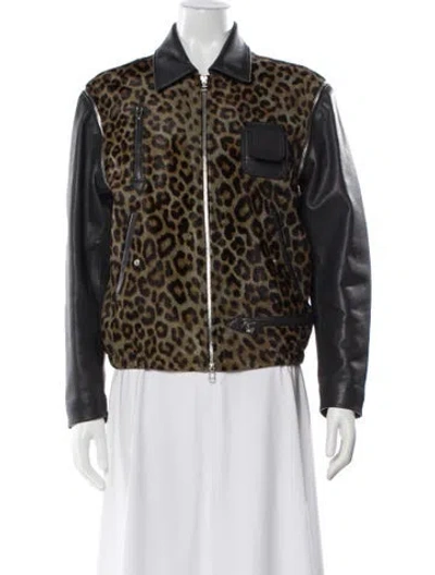 Pre-owned Faith Connexion Leather Animal Print Biker Jacket In Black