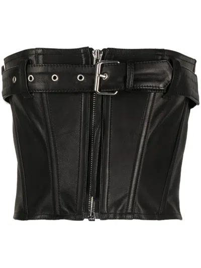 Faith Connexion Leather Belted Corset Top In Black