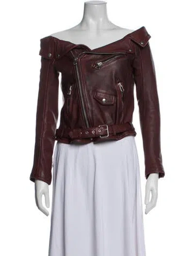Pre-owned Faith Connexion Leather Biker Jacket In Burgundy