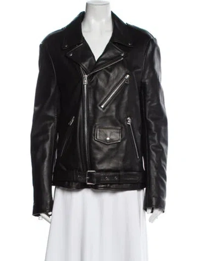 Pre-owned Faith Connexion Leather Biker Jacket W/ Tags In Black