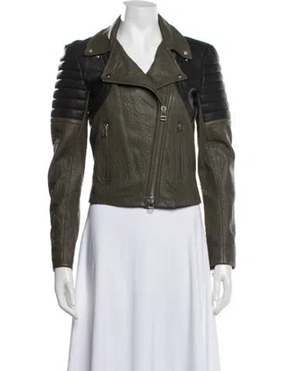 Pre-owned Faith Connexion Leather Biker Jacket W/ Tags In Green