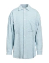 Faith Connexion Man Shirt Sky Blue Size L Cotton, Viscose, Polyamide, Linen, Metallic Polyester