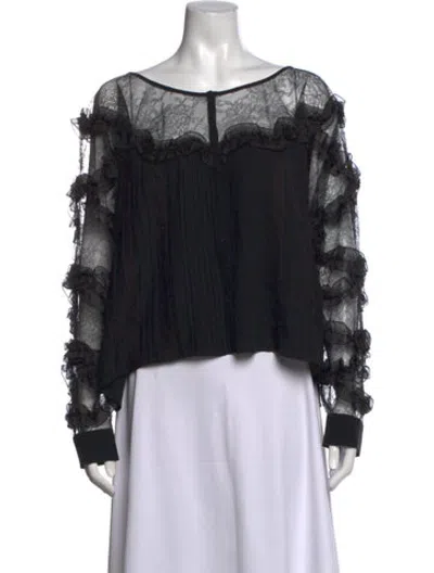 Pre-owned Faith Connexion Silk Bateau Neckline Blouse In Black
