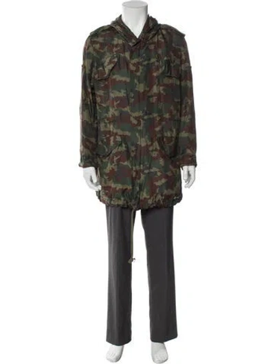 Pre-owned Faith Connexion Silk Camouflage Print Parka In Green